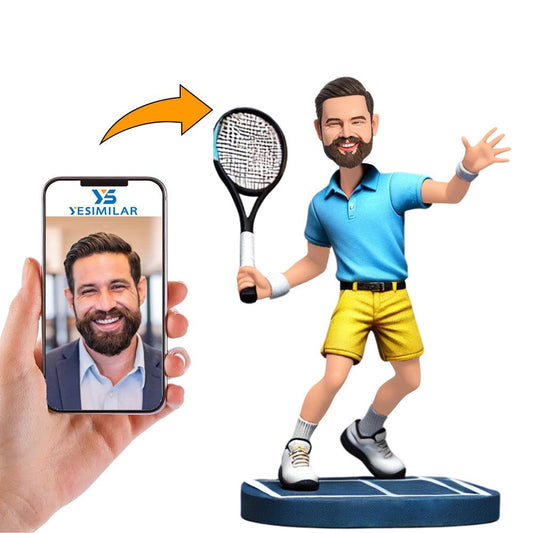 Blue T-shirt Male Tennis Player Custom Bobbleheads