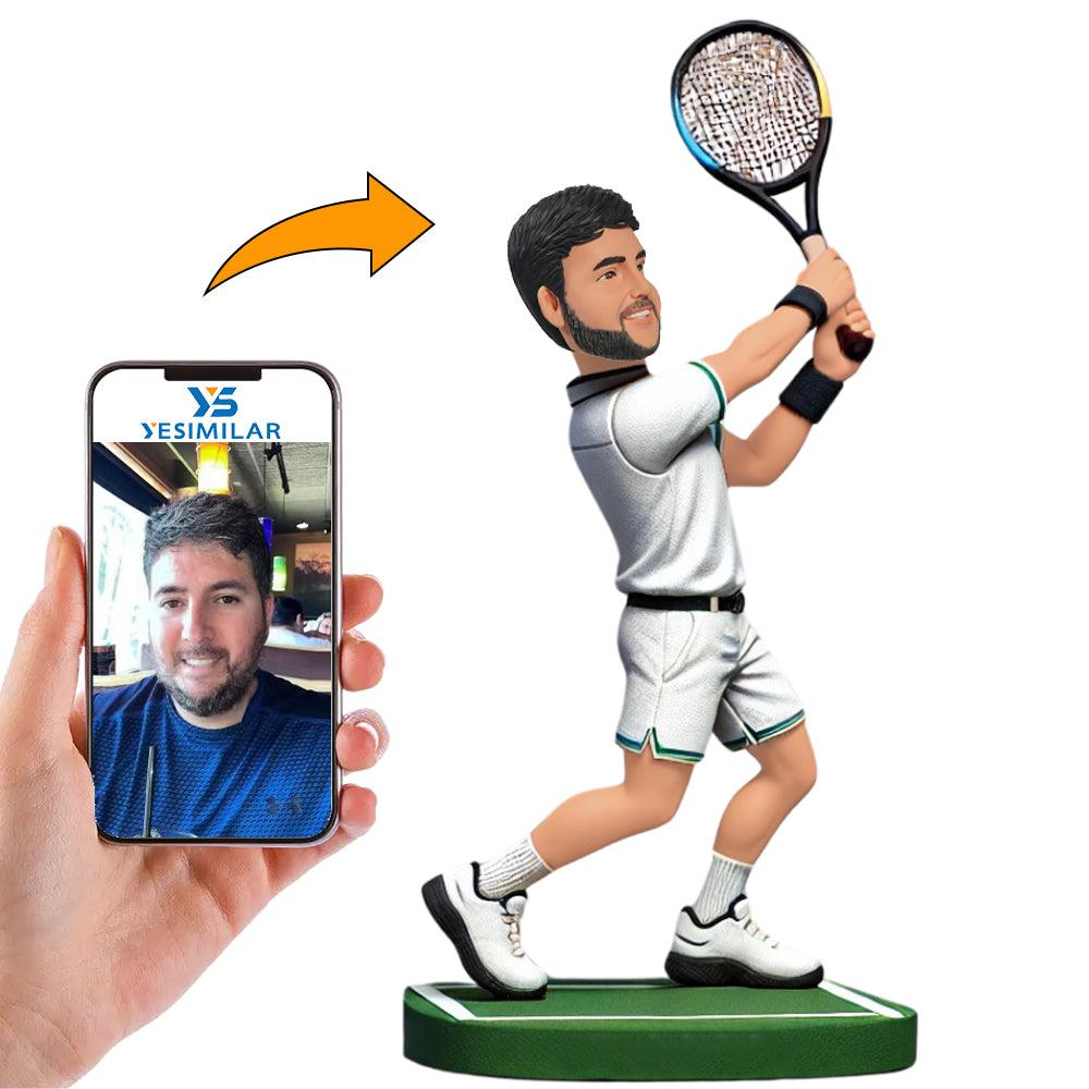 White Suit Male Tennis Player Custom Bobbleheads