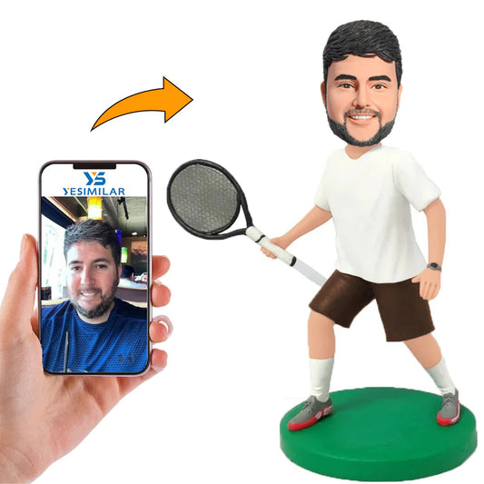 White Shirt Male Tennis Player Custom Bobbleheads