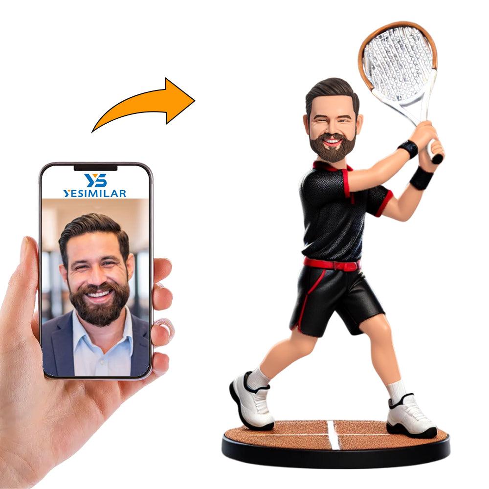 Black Suit Male Tennis Player Custom Bobbleheads