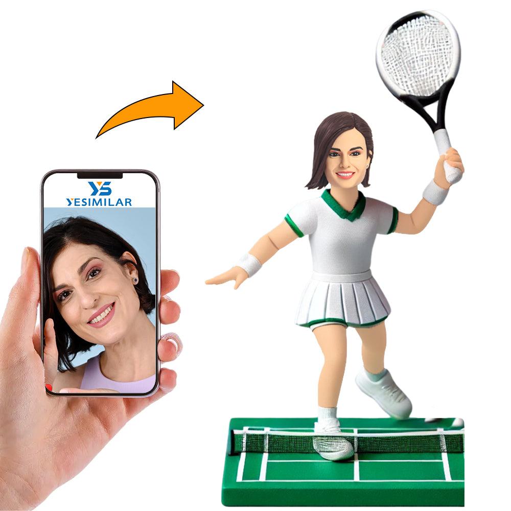 Girl Standing on Tennis Court Custom Bobbleheads