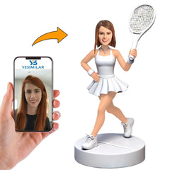 White Suit Sexy Female Tennis Player Custom Bobbleheads