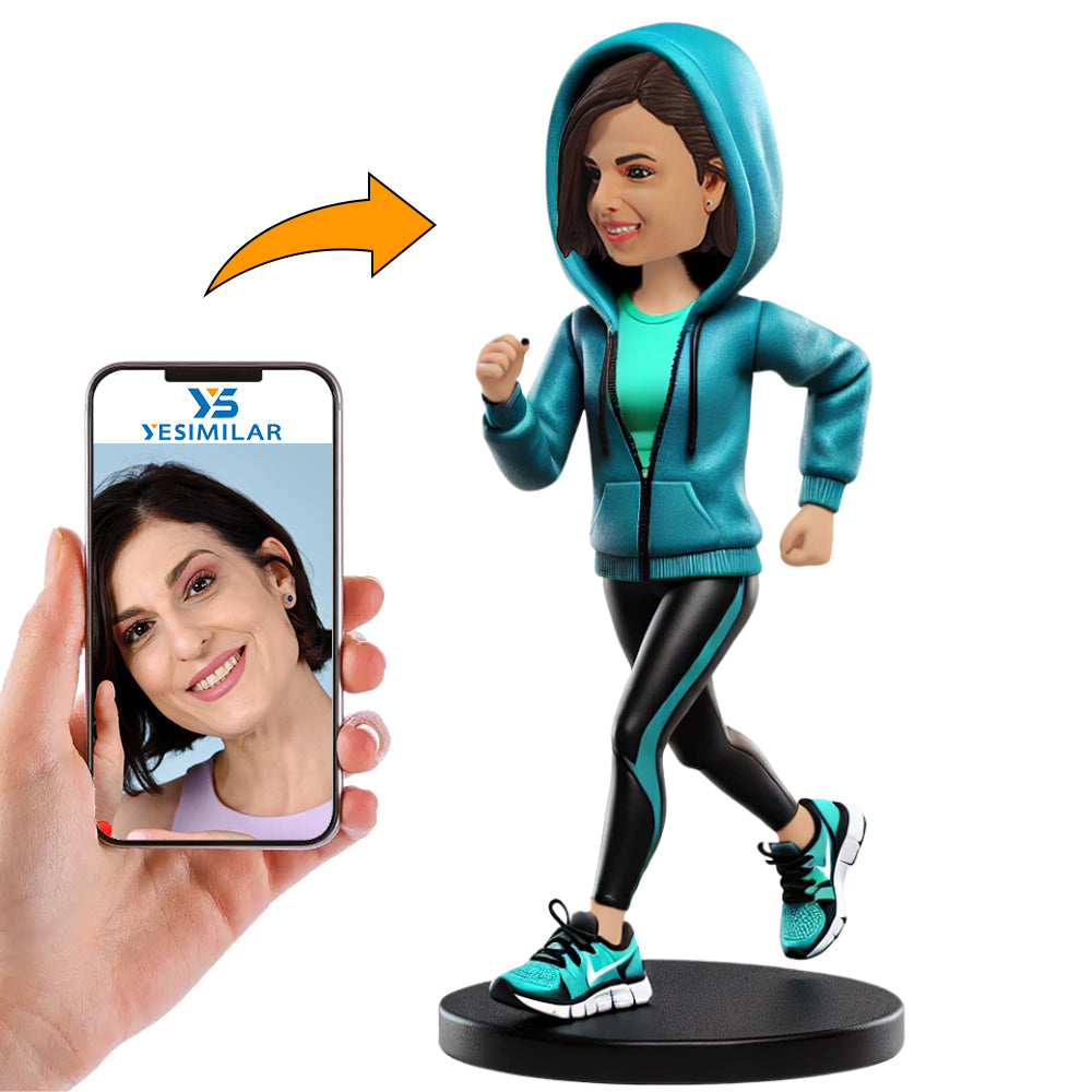 Woman Running with Hat Custom Bobbleheads Personalized Gifts