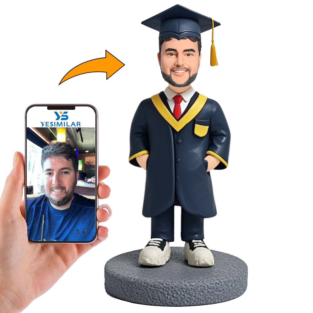 Graduating Boy with Hands in Pockets Custom Bobbleheads