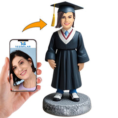 Female Graduation In Dark Blue Gown Custom Bobbleheads