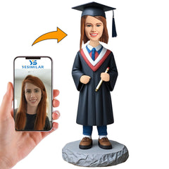 Happy Graduation Beautiful Girl with Diploma Custom Bobbleheads