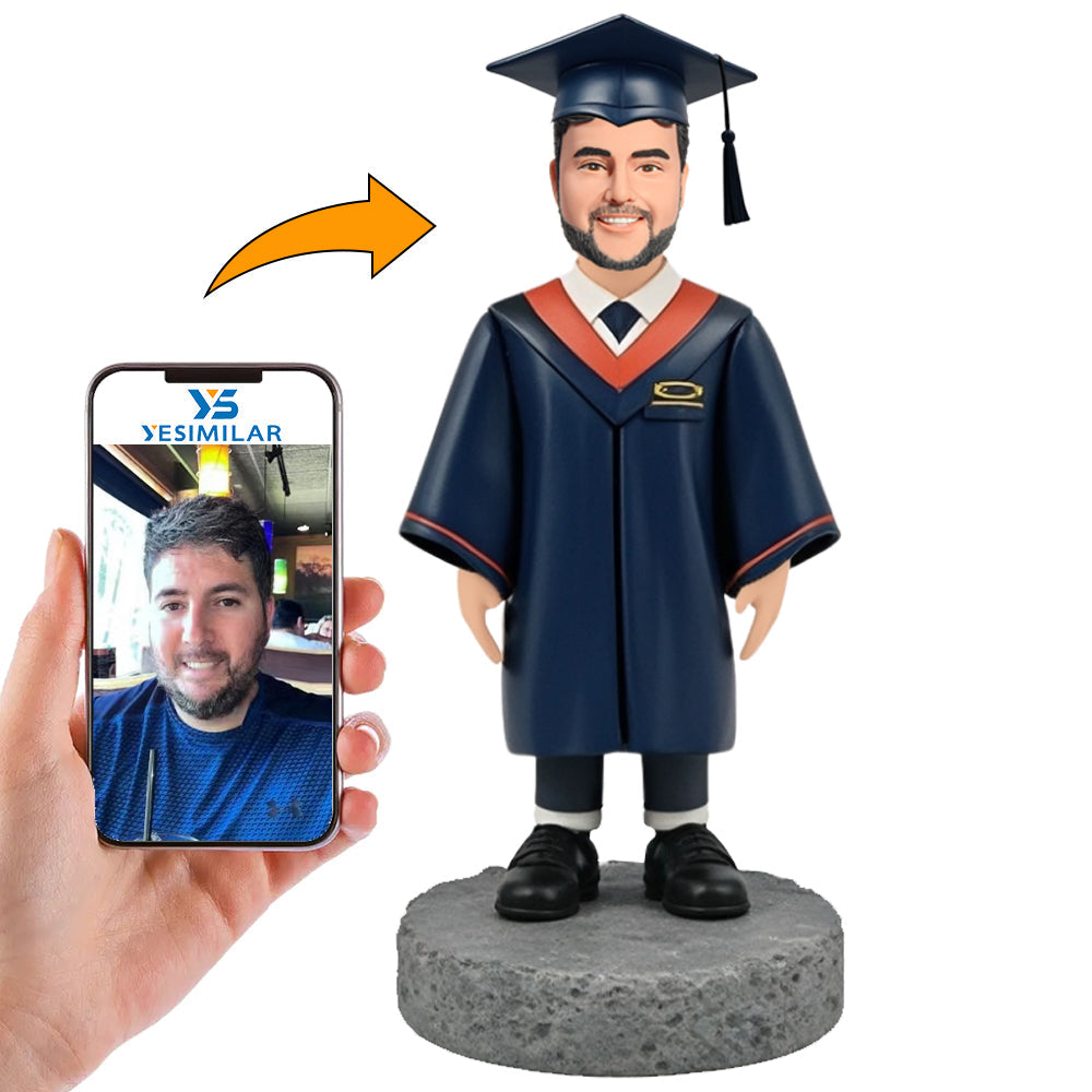 Boy in Dark Blue Graduation Gown Custom Bobbleheads