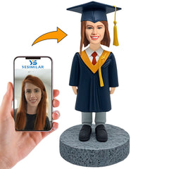 Girl in Dark Blue Graduation Gown with Hat Custom Bobbleheads