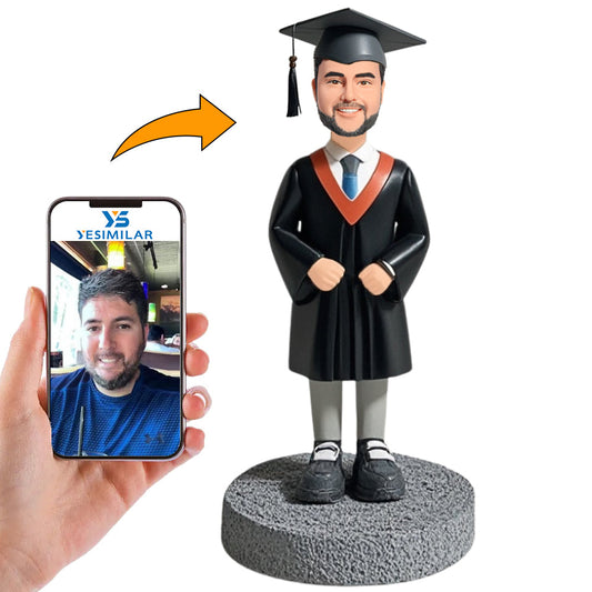 Graduation Boy in Black Graduation Dress Custom Bobbleheads