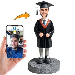 Graduation Boy in Black Graduation Dress Custom Bobbleheads