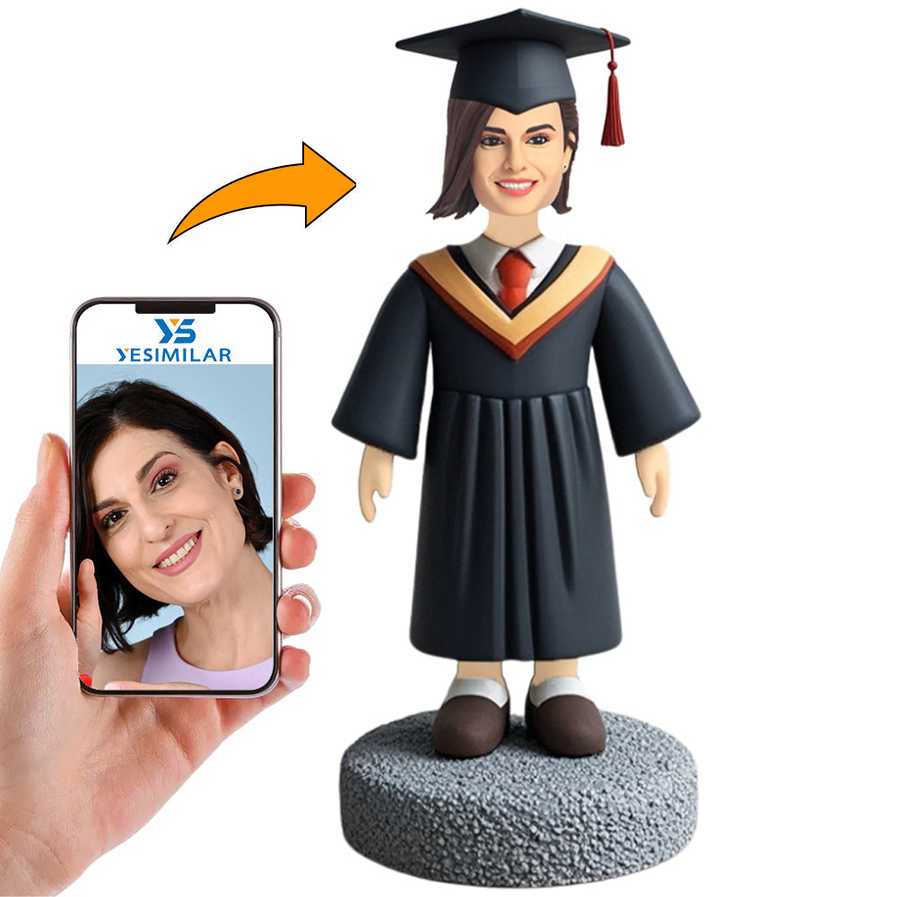 Graduation Girl in Black Graduation Dress Custom Bobbleheads