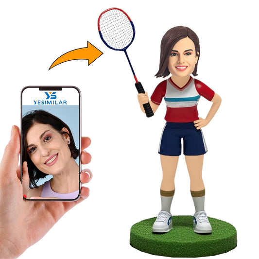 Fitness Female Badminton Player Custom Bobbleheads