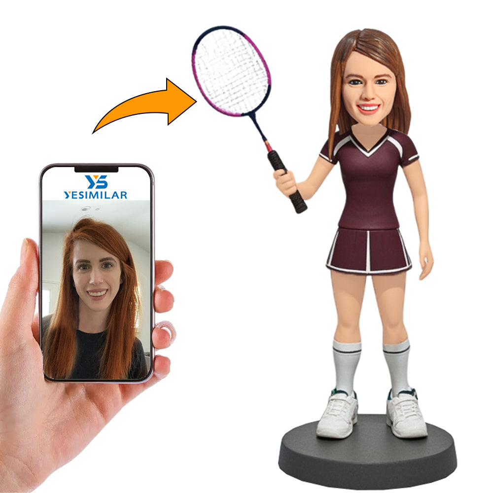 Female Badminton Player in Maroon Sportswear Custom Bobbleheads