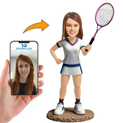 Happy Female Badminton Player Custom Bobbleheads