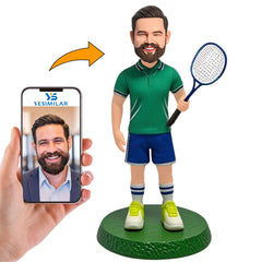 Male Badminton Player in Green T-shirt Custom Bobbleheads