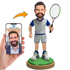 Male Holding Badminton Racket Custom Bobbleheads Personalized Figure