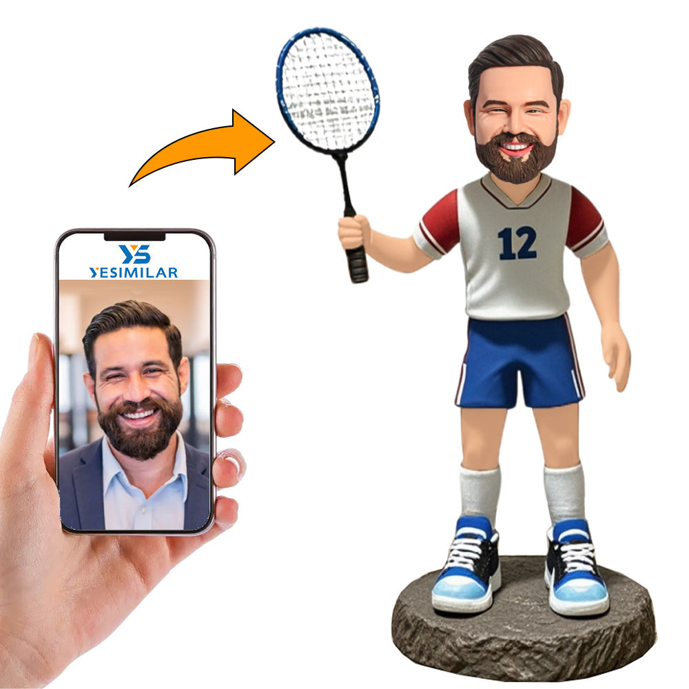 Number 12 Male Badminton Player Custom Bobbleheads