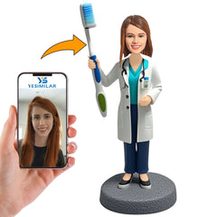 Female Doctor Holding Toothbrush Custom Bobbleheads