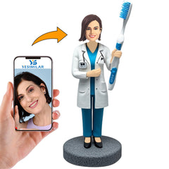 Female Dentist Holding Toothbrush Custom Bobbleheads