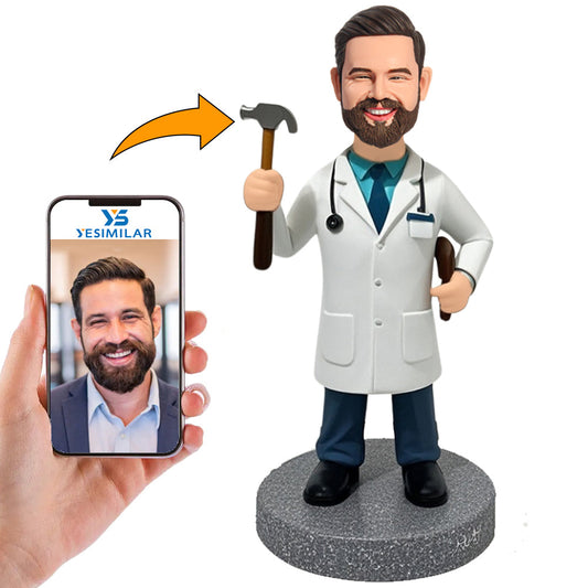 Male Doctor Holding Hammer Custom Bobbleheads