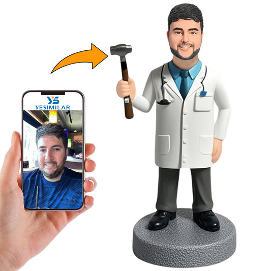 Male Doctor Holding Hammer Physician Custom Bobbleheads