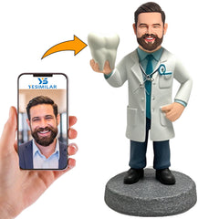 Dentist Holding Tooth Male Physician Custom Bobbleheads