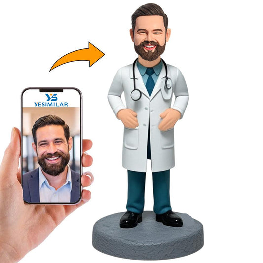 Male Doctor in White Coat Custom Bobbleheads Personalized Gifts