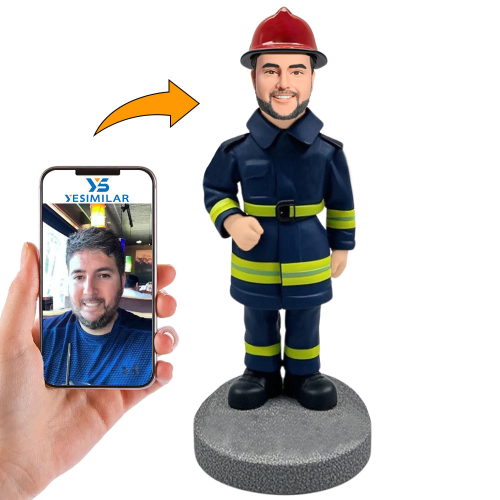 Firefighter in Blue Uniform Suit Custom Bobbleheads