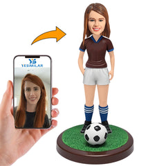 Female Soccer Player in Maroon Custom Bobbleheads