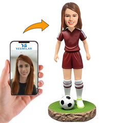 Female Soccer Player in Maroon Suit Custom Bobbleheads