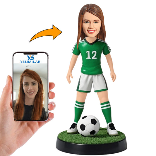 No.12 Green Suit Female Soccer Player Custom Bobbleheads