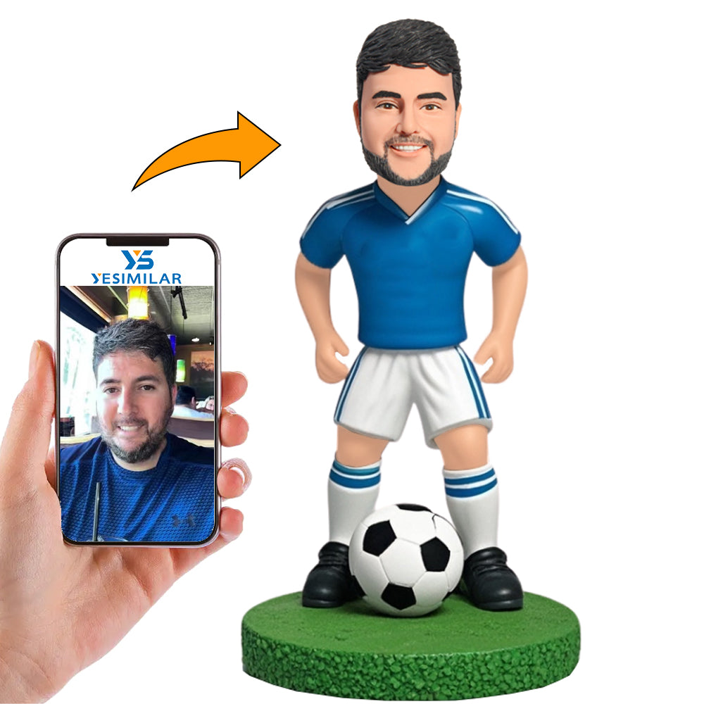 Blue Shirt Soccer Player Custom Bobbleheads Personalized Gifts