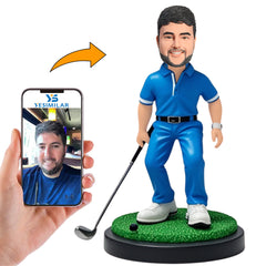 Blue Suit Golf Player Custom Bobbleheads Personalized Gifts