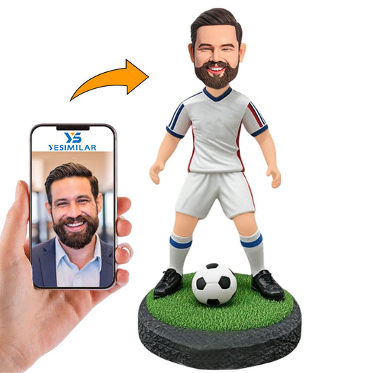 Cool White Suit Soccer Player Custom Bobbleheads