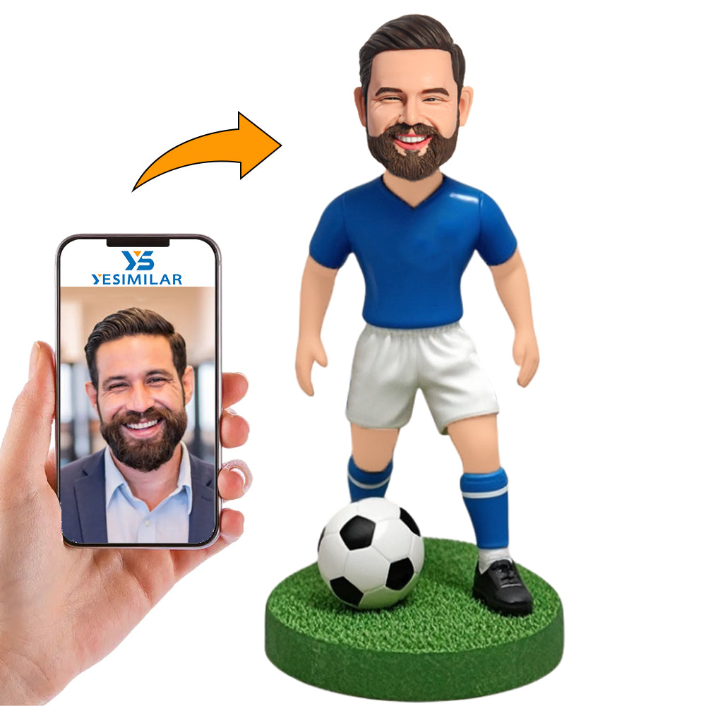 Blue Shirt Soccer Male Fans Custom Bobbleheads