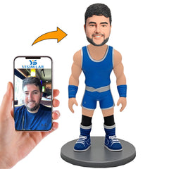 Blue Suit Strong Bodybuilder Fitness Man Custom Bobbleheads