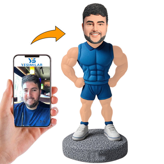 Blue Suit Strong Fitness Man Custom Bobbleheads