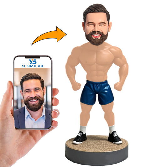 Fitness Man in Blue Shorts Custom Bobbleheads