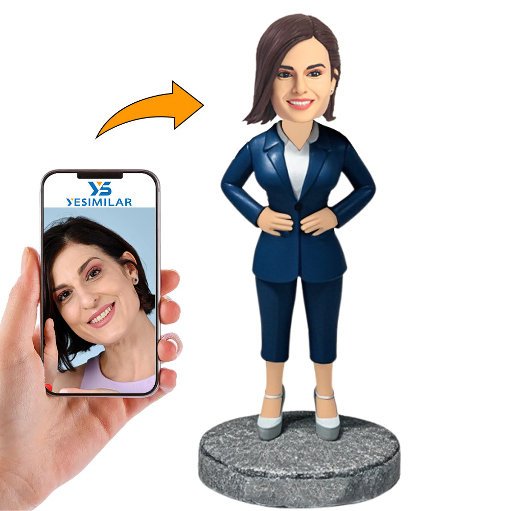 Blue Suit Leisure Woman Custom Bobbleheads