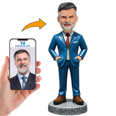 Blue Suit Cool Business Man Custom Bobbleheads Personalized Doll