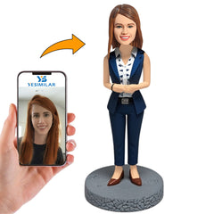 Casual Lady in Vest Custom Bobbleheads