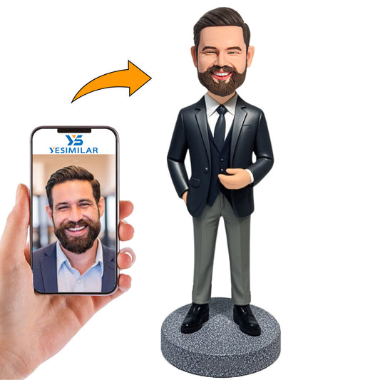 Male lawyer Black Suit Clothes Business Man Custom Bobbleheads