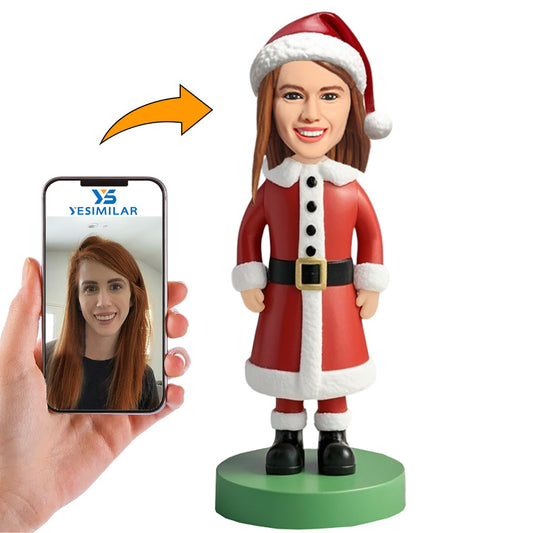 Hademade Christmas Gifts Happy Christmas Woman with Santa Hat Custom Bobbleheads