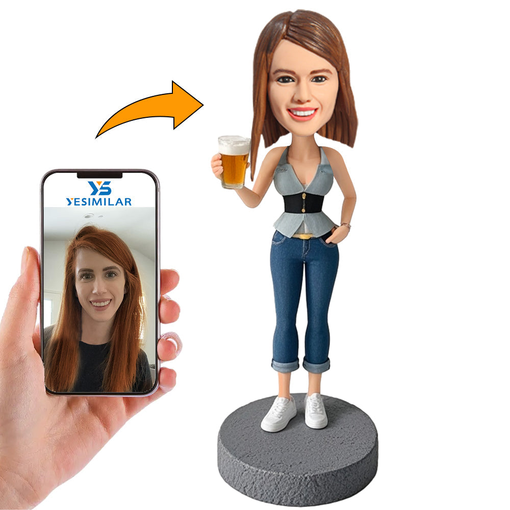 Handmade Sexy Girl Holding Beer Custom Bobbleheads