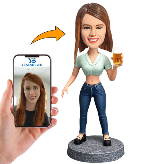 Handmade Sexy Woman Drinking Beer Custom Bobbleheads