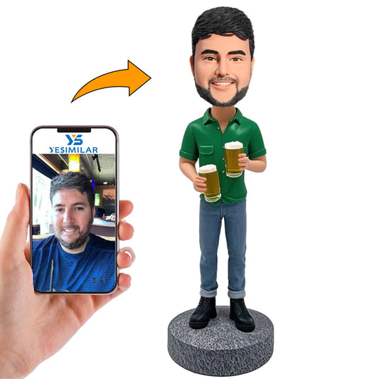 Handmade Man Holding Two Beer Mugs Custom Bobbleheads