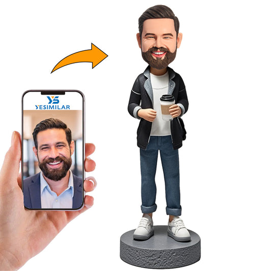 Handmade Man Holding Coffee Custom Bobbleheads