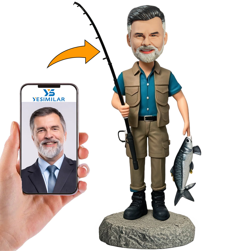 Handmade Fishing Man with Big Fish Custom Bobbleheads