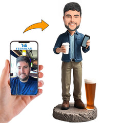 Handmade Beer Phone Coffee Casual Man Custom Bobbleheads