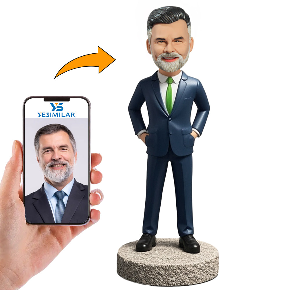 Handmade Green Tie Business Man Custom Bobbleheads